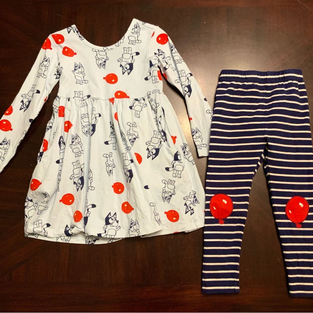 Hannah Andersson Matching Set - Bluey White and Blue print with Red Accents